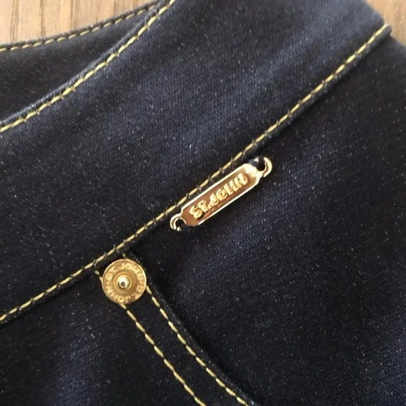 St. John Sport bootcut jeans Vintage Y2K size 0 gold logo & stitching dark navy - Picture 11 of 12